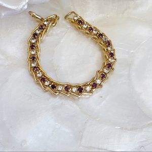 Gold Tone Faux Purple Amethyst Faux Diamond Chain Link Bracelet 6.5” Vintage